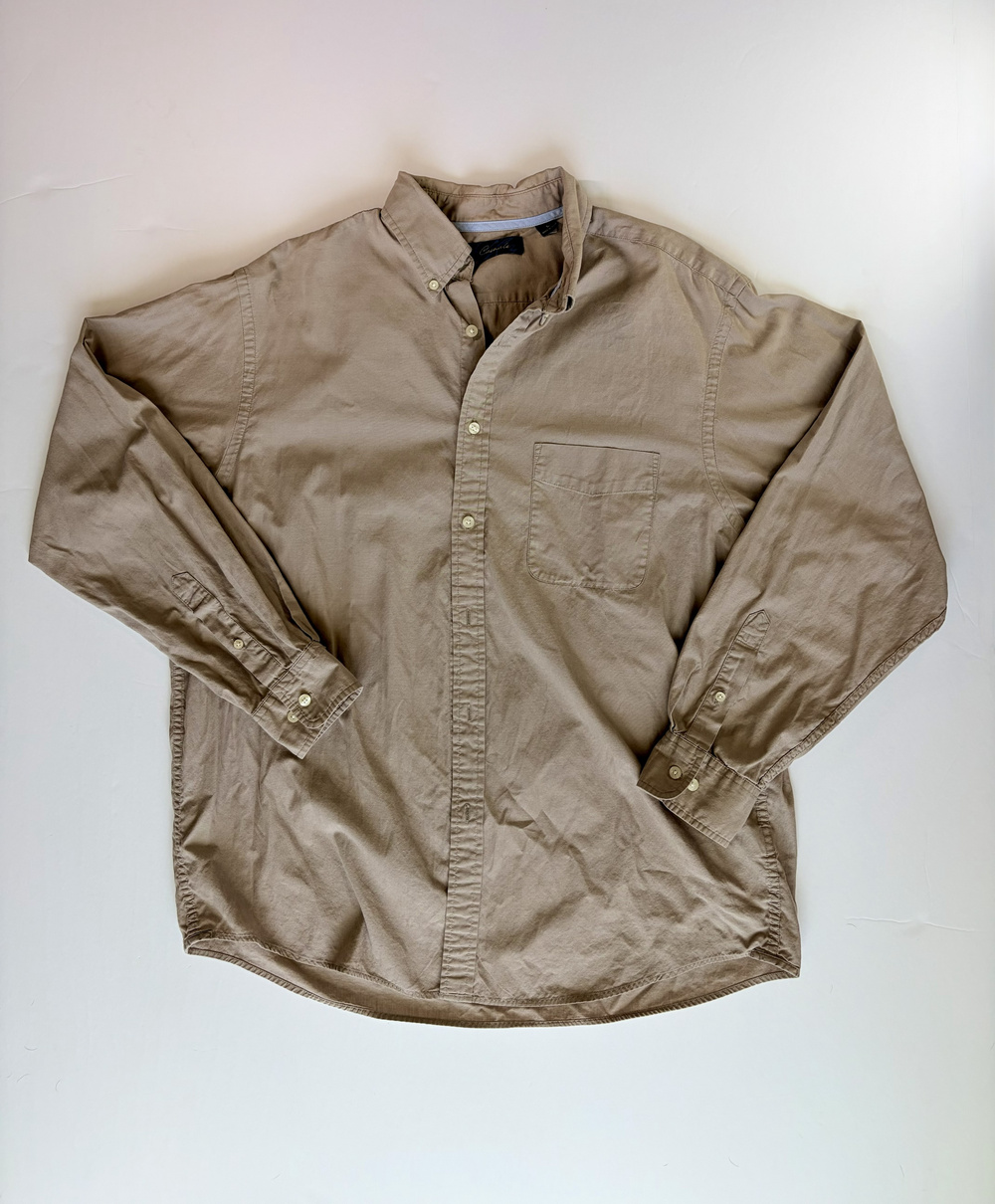 Casuals by Dillard's Butto Shirt Tan Cotton Long Sleeve Pocket Size L